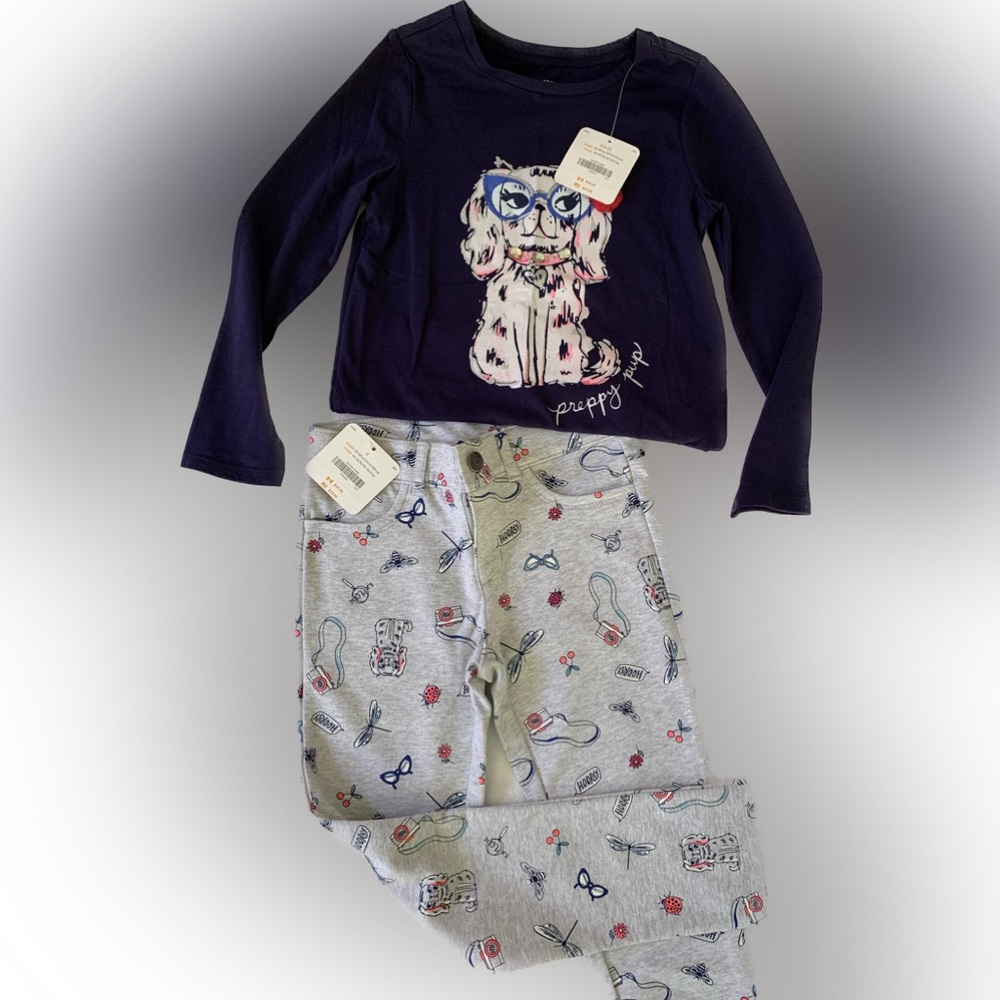 GYMBOREE-NWT - “PREPPY PUP” top & pants outfit MIXED SIZE Top sm 5-6 pants sz 6